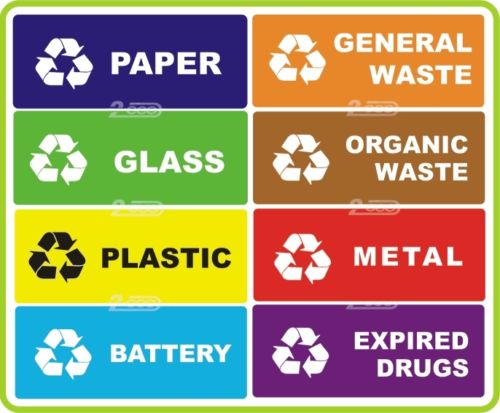 8 RECYCLE SELF ADHESIVE STICKERS FOR SELECTIVE WASTE COLLECTION