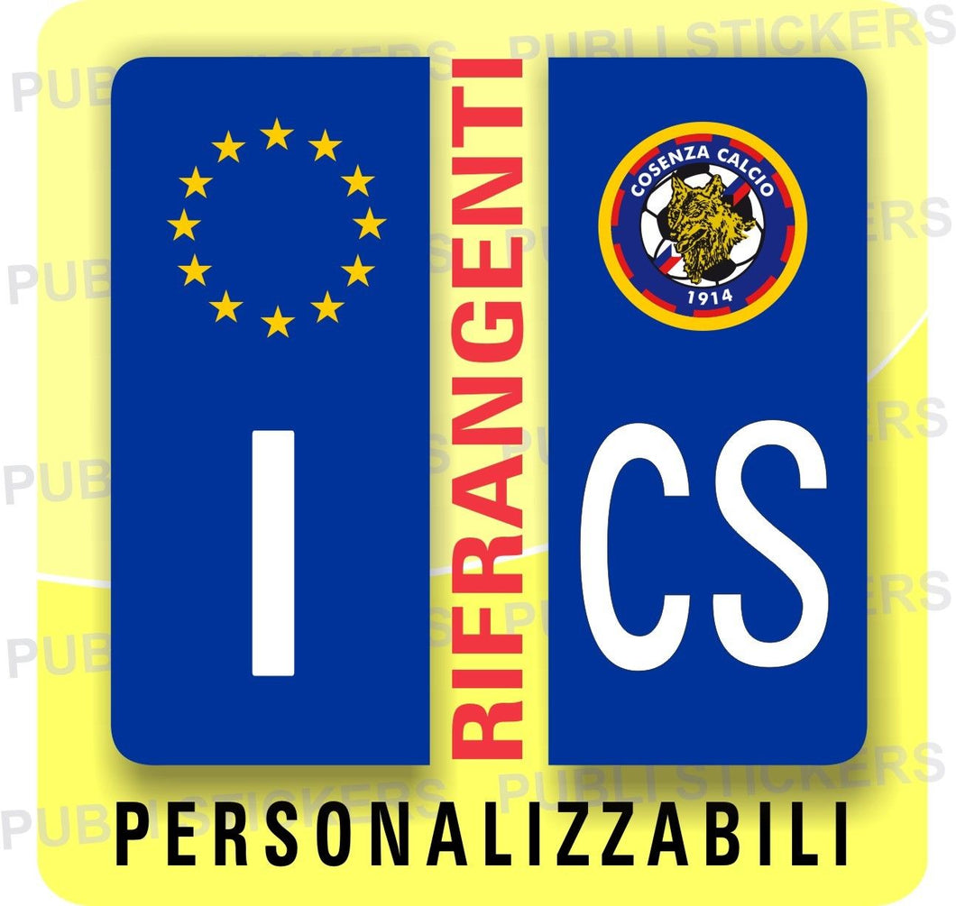 COPPIA DI ADESIVI RIFRANGENTI PER AUTO CON SIMBOLO DEL COSENZA E PROVINCIA PERSONALIZZABILE