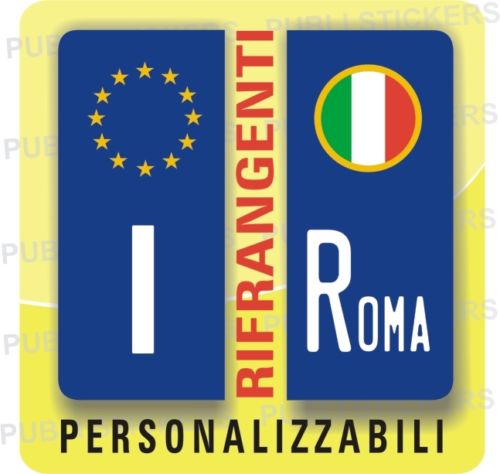 COPPIA DI ADESIVI RIFRANGENTI PER AUTO CON BANDIERA ITALIANA E PERSONALIZZABILI CON  LA PROVINCIA