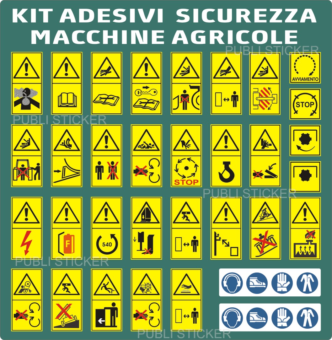 31 PITTOGRAMMI ADESIVI DI PERICOLO ISO 11684 PER MACCHINE AGRICOLE E FORESTALI