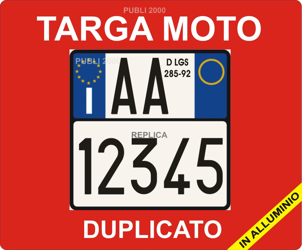 DUPLICATO TARGA MOTO IN ALLUMINIO REALIZZATA CON ADESIVI