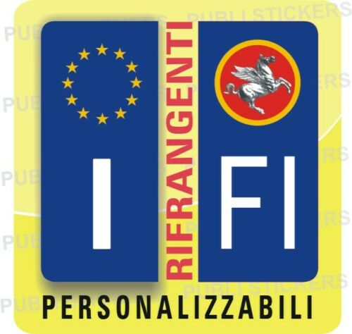 COPPIA DI ADESIVI RIFRANGENTI PER TARGA AUTO CON SIMBOLO REGIONE TOSCANA E PROVINCIA PERSONALIZZABILE